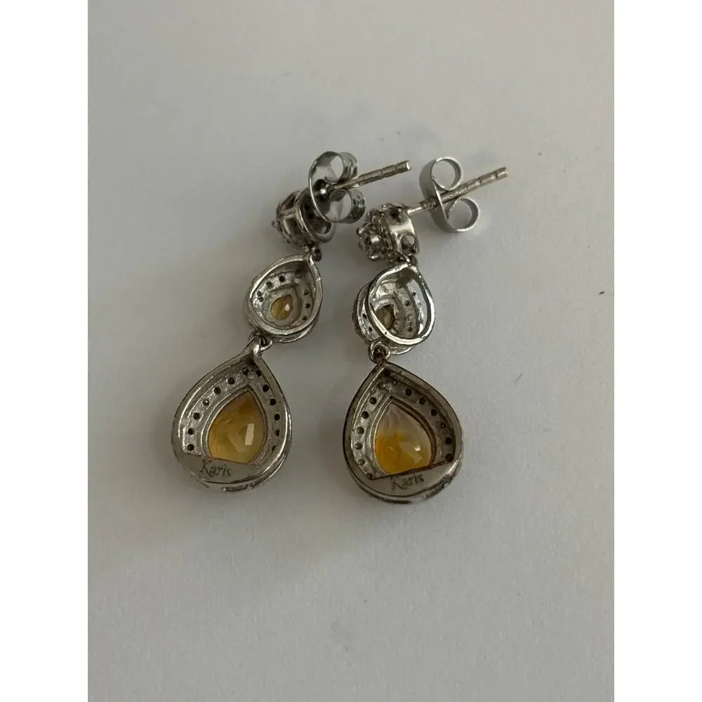 Vintage Karis Sterling Silver Citrine Dangle Earrings